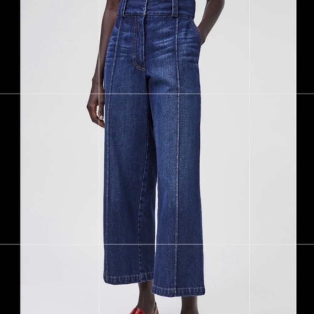 RACHEL COMEY WIDE LEG PINTUCK JEANS ELIO INDIGO DENIM SIZE 2 - Picture 2 of 4